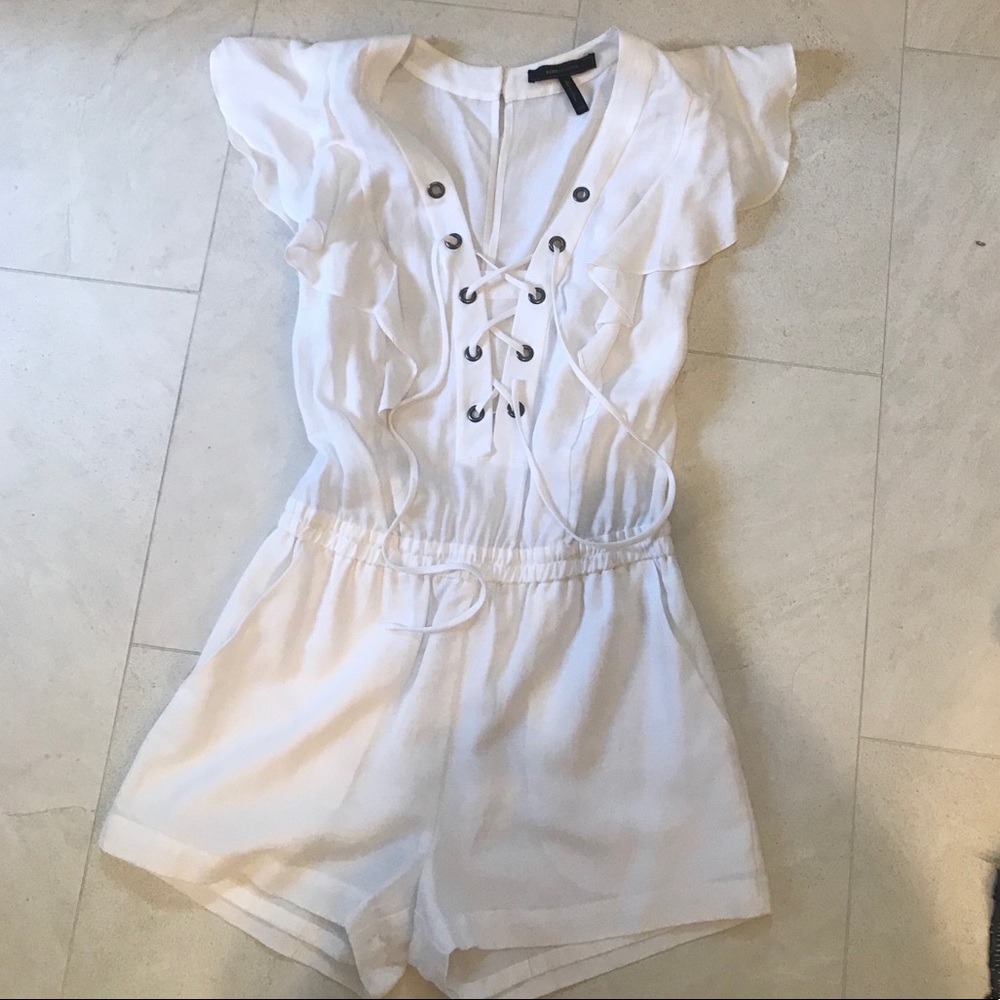 BCBG White Romper w/ Lace Up Details